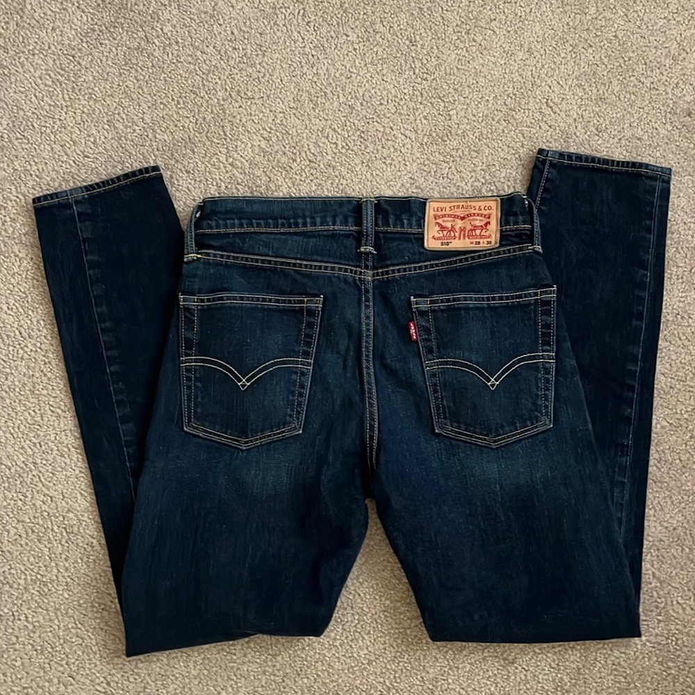 Levi's Dark Blue Slim Straight Jeans with Leather Patch